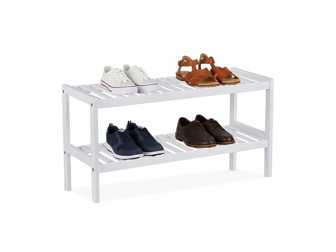 Zapatero Relaxdays, Hxbxt: 33 X 70 X 26 Cm, Bambú, 2 Niveles, Para 6 Pares De Zapatos, Zapatero Con Estantes, Blanco