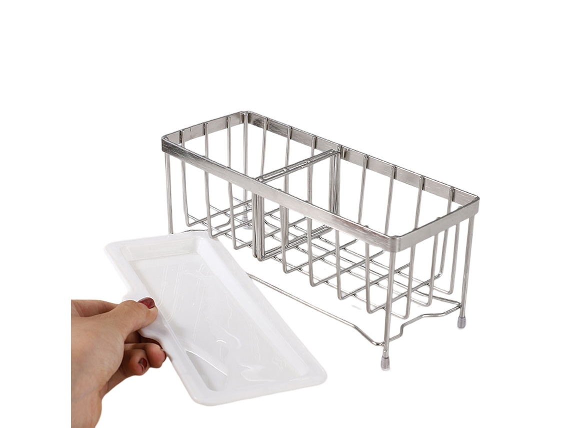Soporte para esponja de fregadero de cocina, organizador de jabonera de acero inoxidable con bandeja de drenaje extraíble