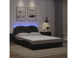 Estructura Cama Con Luces Led Cuero Sintético Gris 140x200 Cm