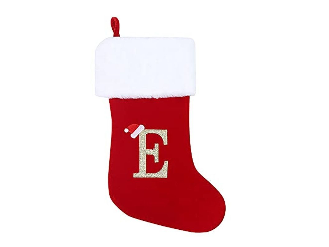 2026-medias De Navidad Linjou Suaves De Felpa Personalizadas Con Letra E, 50 Cm, Rojas Y Blancas, Para Decoración Navideña