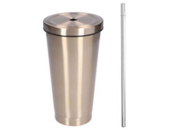 MEOIRUERY Vaso de Agua de Acero Inoxidable, Botella de Viaje Portátil con Tapa y Pitillo para Café, Vino y Bebidas 500ml