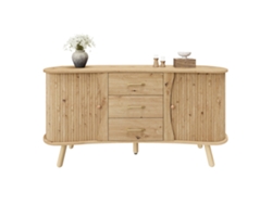 Aparador Ondulado, 2 Puertas Correderas, 3 Cajones, Estantes Regulables, Patas Madera, Mdf, Natural