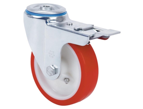 Rueda giratora agujero m12 freno 20zvfd100-po nylon blanco-poliur.rojo liso ALEX