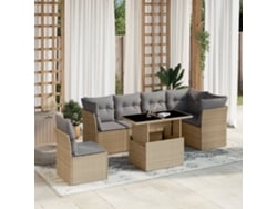 Conjunto de sofá de jardín de 7 piezas con cojines, mimbre sintético beige, Dkd Home Decor