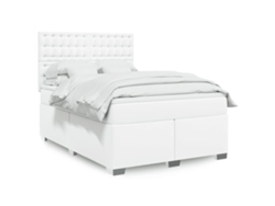 Cama Box Spring Con Colchón Cuero Sintético Blanco 140x200cm