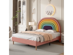 Cama Tapizada Rosa De 140x200 Cm Con Cabecero De Listones Ajustable.
