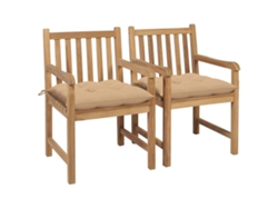 Sillas de jardín con cojines beige, 2 piezas, teca maciza, Dkd Home Decor