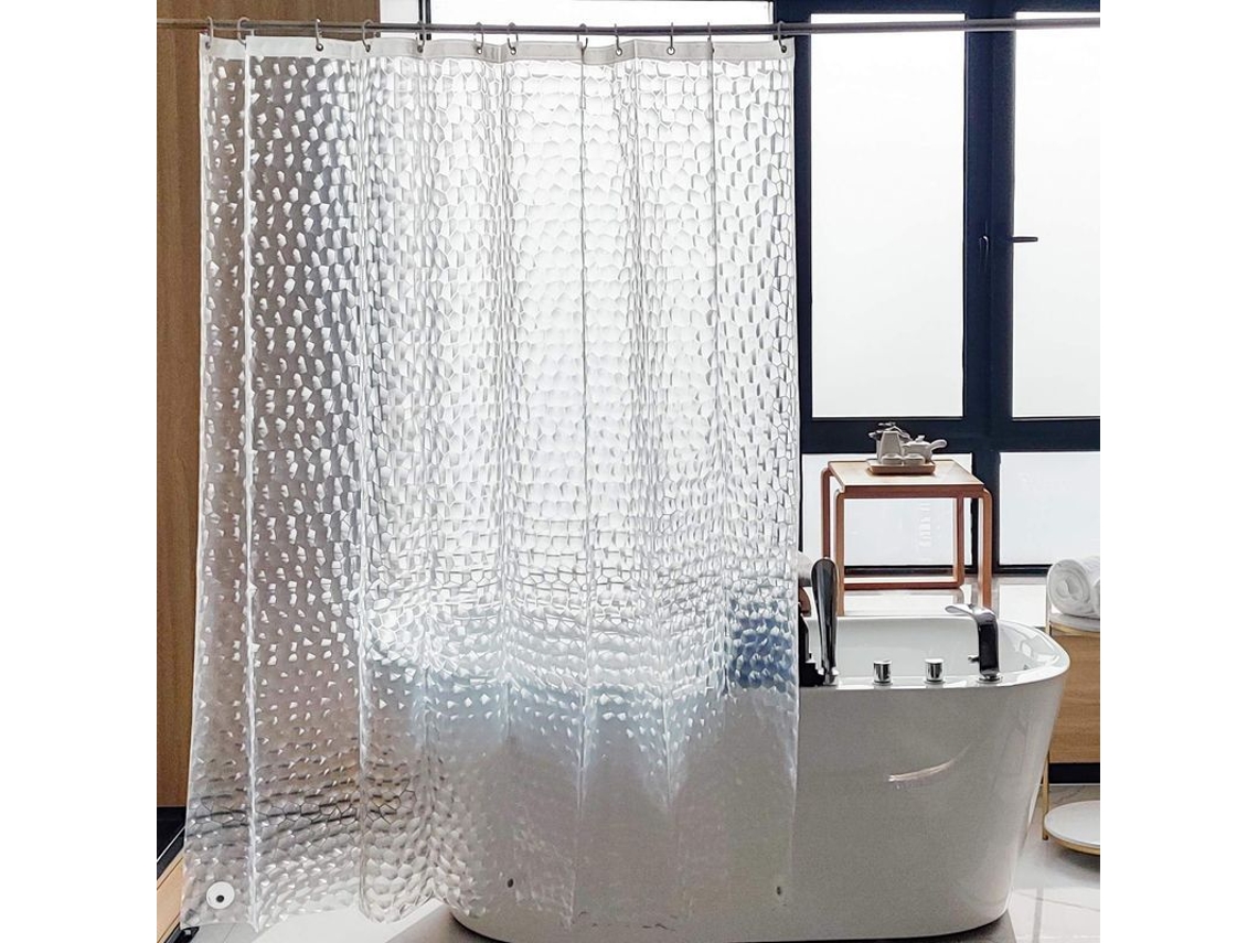 Cortina de ducha transparente Linjou 2026, repelente al agua para baño, 180x180 cm, con imanes y ganchos.