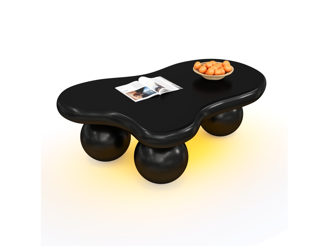 Mesa Centro Nube Negra Led 16 Colores Mdf Patas Redondas Salón Moderno Infantil