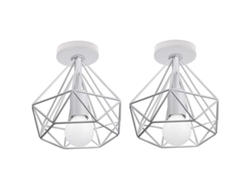 2026-lámpara De Techo Led Industrial Vintage De Metal Con Jaula Diamante E27 25cm (pack De 2 Blanco)