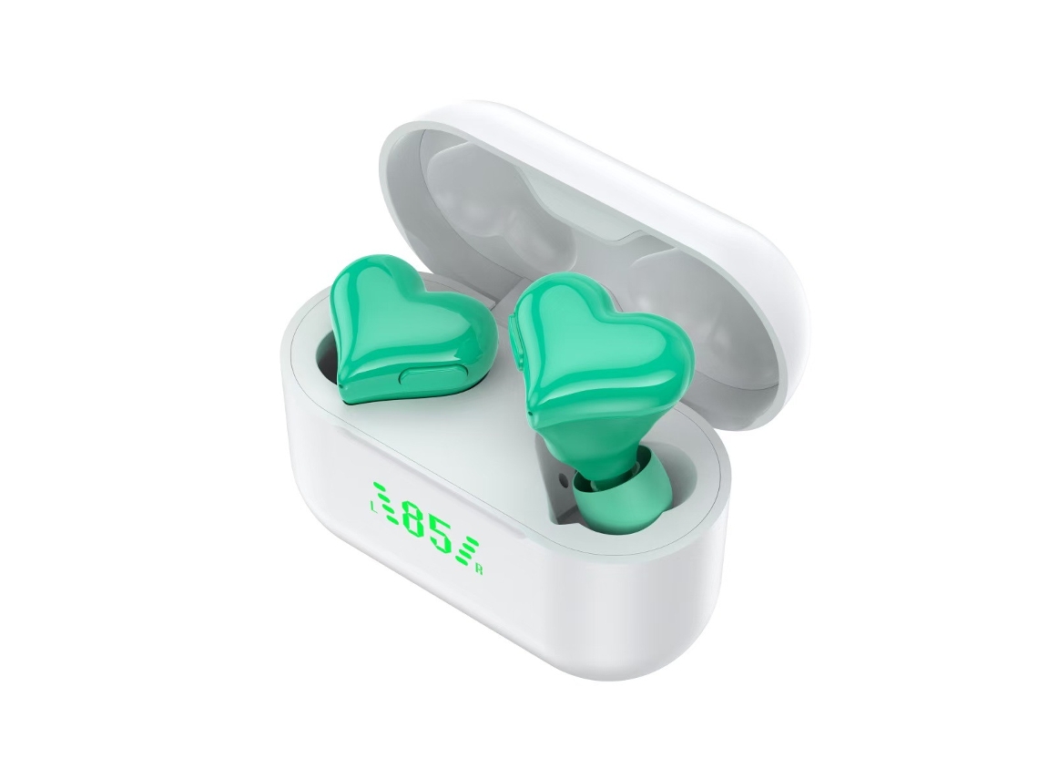 Auriculares Bluetooth Mini Inalámbricos Con Forma De Corazón Y Display De Batería, Intrauditivos, Deporte, Cancelación De Ruido - Azul