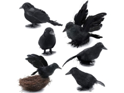 6 Cuervos De Plumas Negras Para Decoración De Halloween - 3 Estilos - Linjou