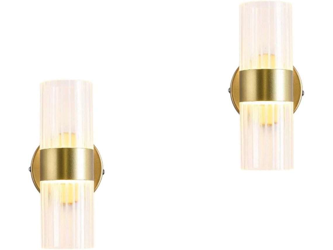 2 Piezas De Apliques De Pared Led De Doble Cabezal Cilíndricos De Vidrio, Elegante Iluminación Decorativa Para Dormitorio Y