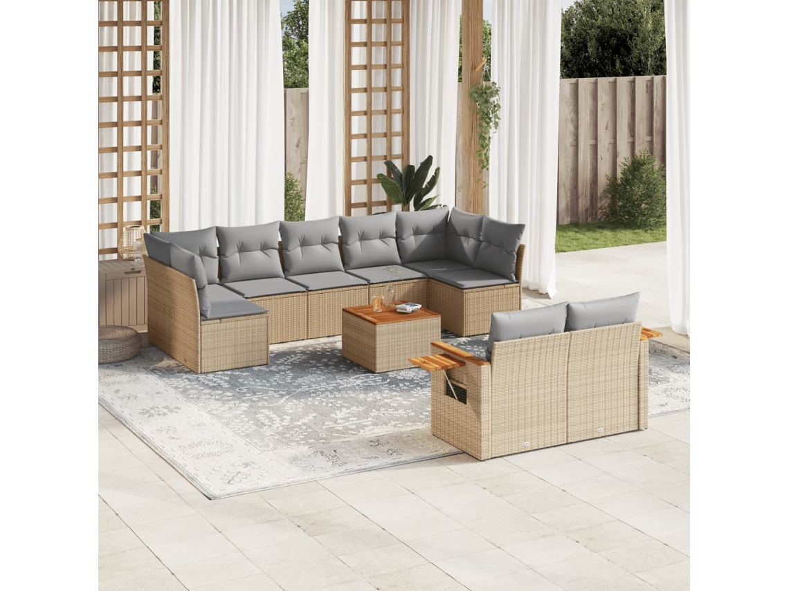 Conjunto de sofá de jardín de 10 piezas con cojines, mimbre sintético beige, Dkd Home Decor
