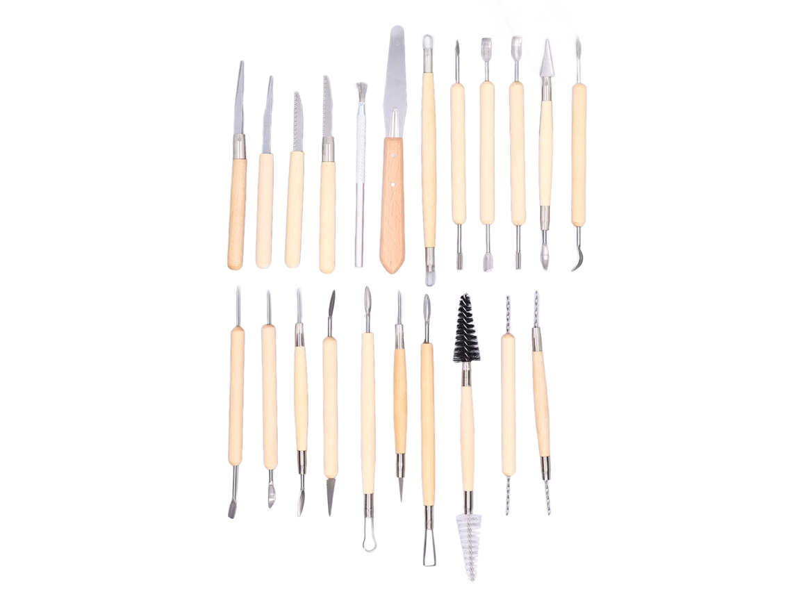 Kit De 22 Herramientas Para Esculpir Arcilla Y Cerámica Con Mangos De Madera De Doble Extremo Para Proyectos De Bricolaje.