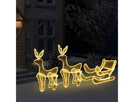 vidaXL Luces de Navidad 2 renos y trineo con malla 648 LEDs