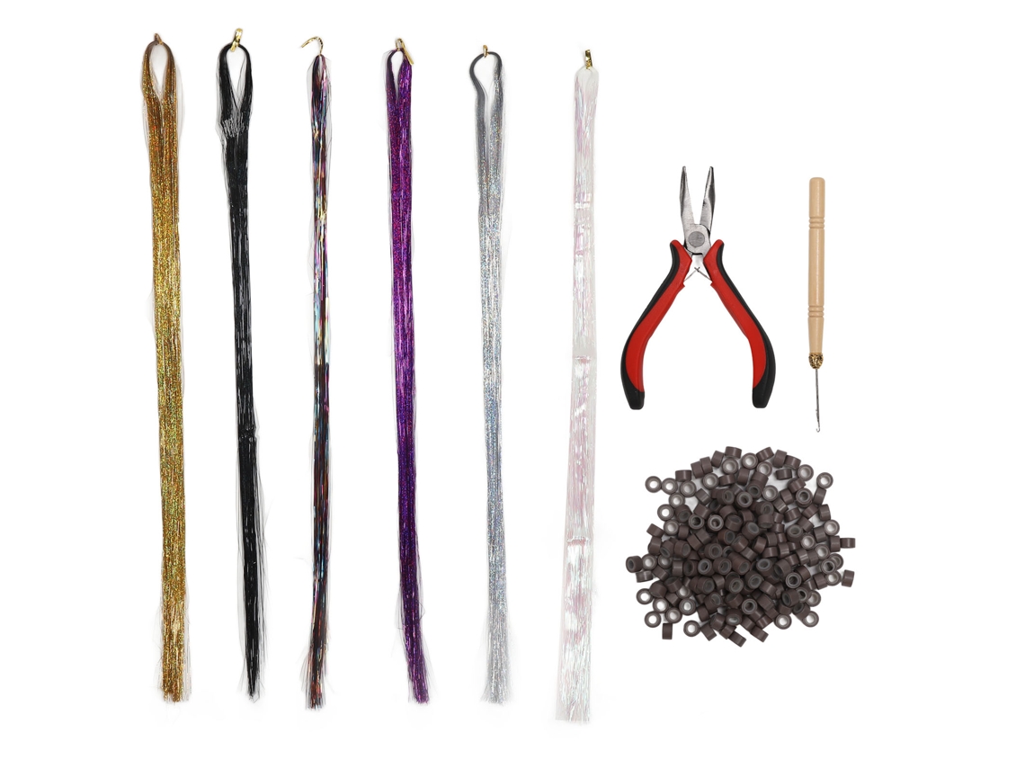 Kit De Tinsel Para Cabelo Colorido Brilhoso Com Ferramentas Para Festivais E Festas