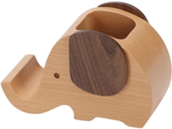 Portalápices Mediano De Madera Con Forma De Elefante Y Soporte Para Teléfono Integrado.