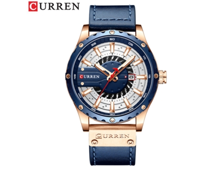 Relojes para hombre, reloj con correa de cuero para hombre, relojes de pulsera de cuarzo con calendario a prueba de agua, carcasa rosa azul LUUCOZK