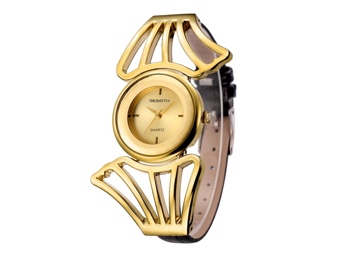 Reloj De Pulsera De Cuarzo Para Mujer Rebirth Con Elegante Correa De Pu (dorado)