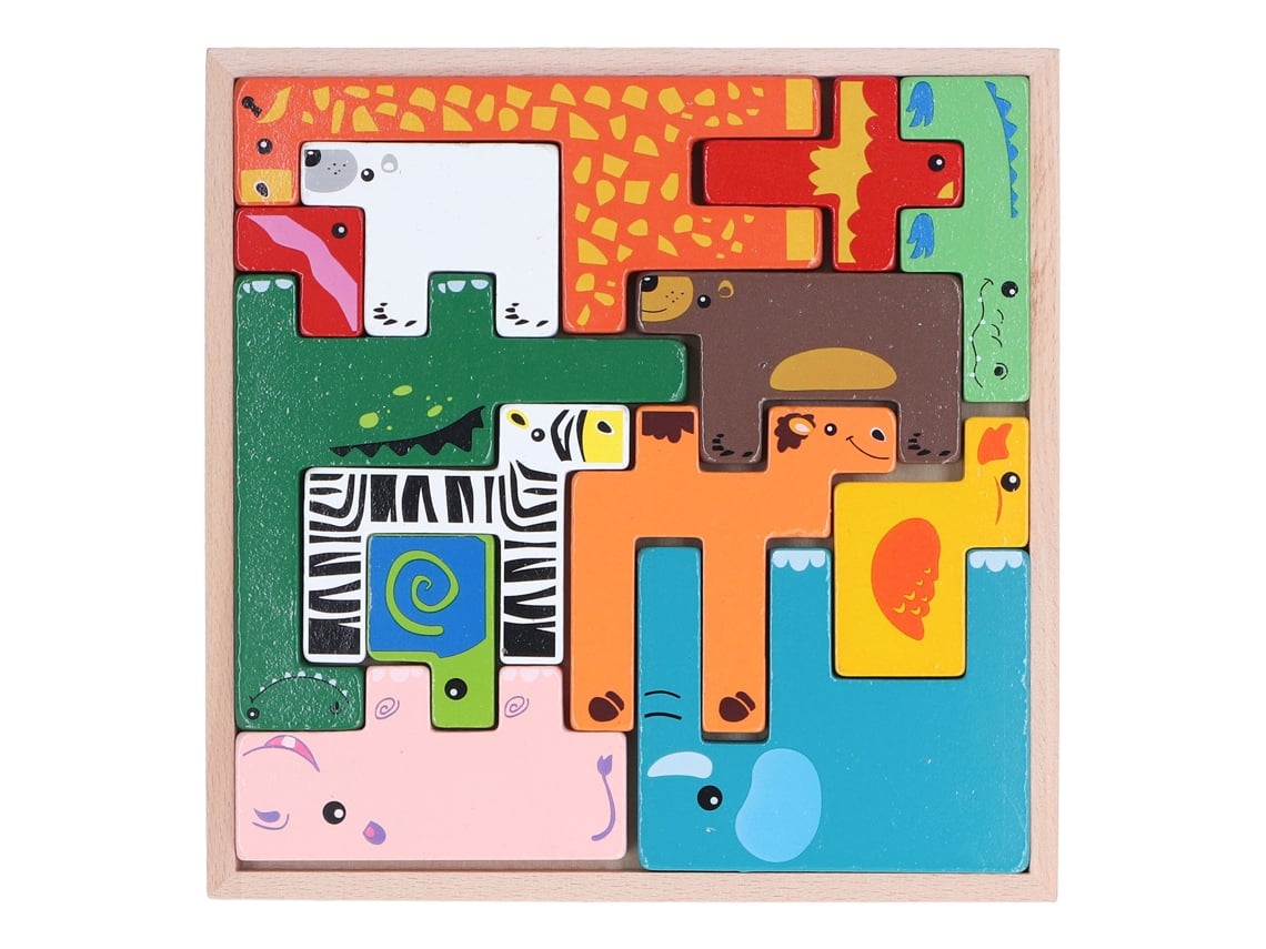 Bloco De Construção Em Madeira Com Forma Animal Puzzle 3d Educacional Para Crianças 3 Anos +