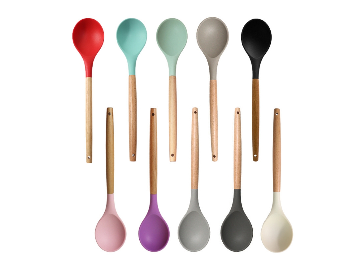 Utensilios De Cocina Cuchara Plana De Silicona Con Mango De Madera 1 Pieza Púrpura Yuysan