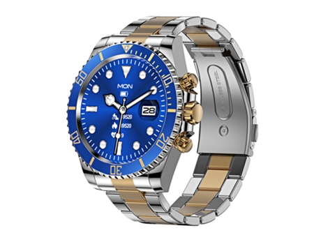 Reloj inteligente SHAH ARPAN AW12 con bisel giratorio, monitor de frecuencia cardíaca y presión arterial, azul dorado