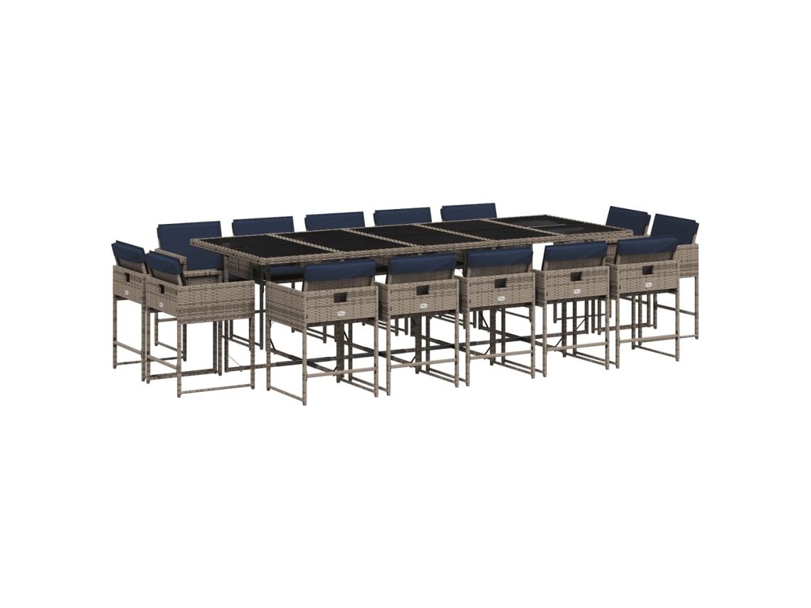 Maison Exclusive - Conjunto De Comedor De Jardín De 15 Piezas Con Cojines, Poliratán Gris