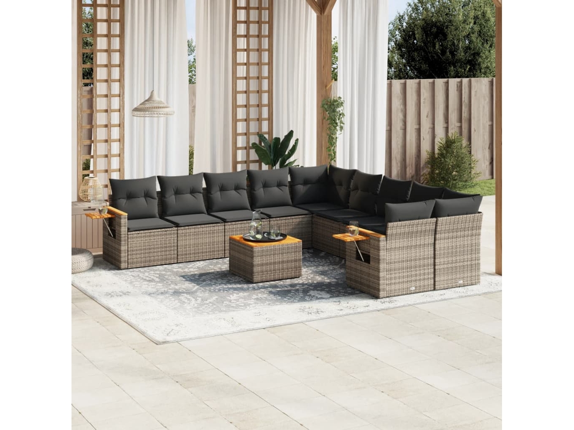Conjunto de sofá de jardín de 11 piezas con cojines, ratán gris, DKD Home Decor