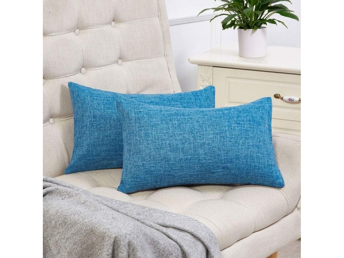 2026-40659-fundas De Almohada Lumbar Azul Otoño De Lino Rústico 12x20 Pulgadas Para Sofá Decoración Set De 2