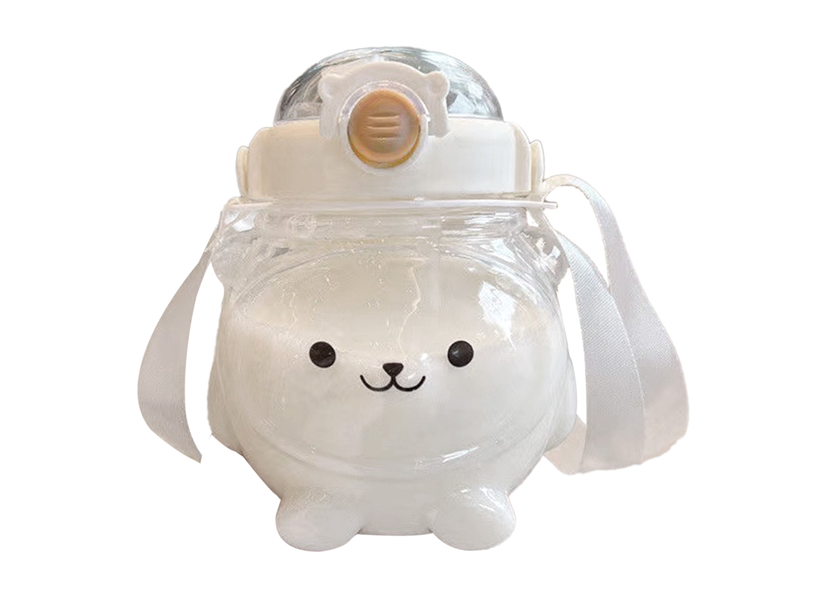 Botella De Agua De Plástico Con Diseño De Panda, 1000 Ml, Con Pajita Y Correa Para Que Los Niños Beban A Diario - Blanco Transparente
