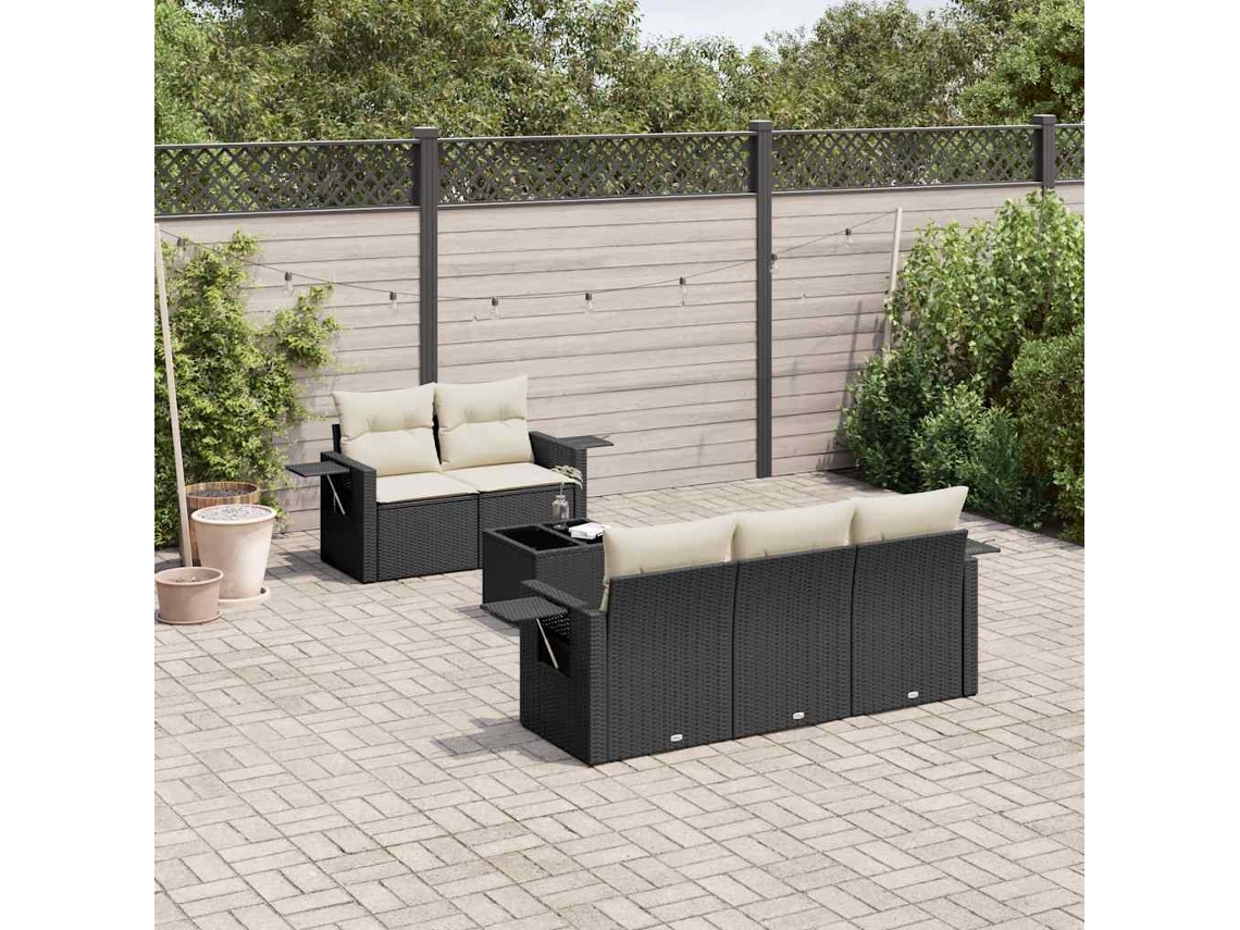 Conjunto de sofás de jardín de 6 piezas DKD Home Decor con cojines de mimbre negros