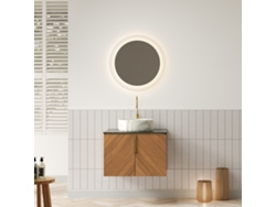 Mueble De Baño Suspendido, 61 Cm, Lavabo De Piedra, Encimera De Roble Negro.