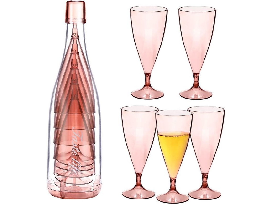 Set De 5 Copas De Champán Apilables, Vidros Reutilizáveis E Resistentes Com Container De Garrafa