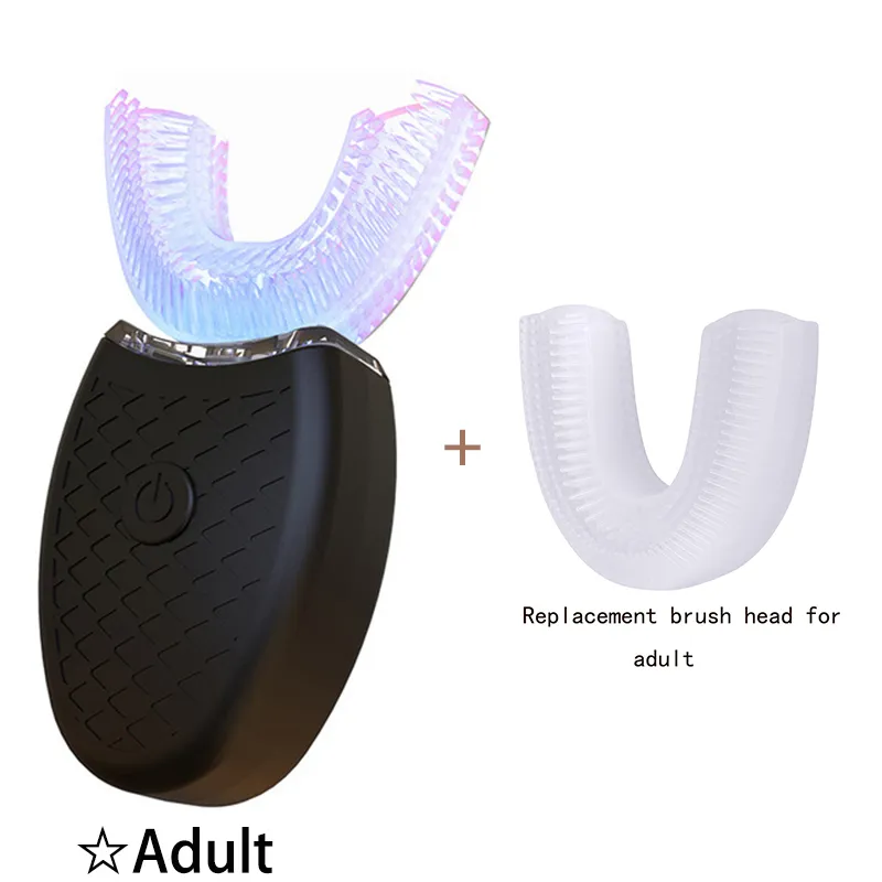 Cepillo de dientes eléctrico automático para adultos, ultrasónico de 360° con cabezal de repuesto Gertiz (negro)