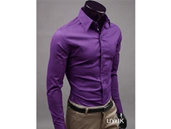 2026-camisetas De Lujo Para Hombre, Manga Larga, Cuello Abotonado, Casual Y Formal, Slim Fit, Algodón Mezclado M Morado