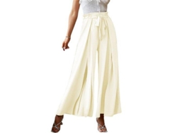 2026-pantalones Altos Para Mujer Con Volante Y Entallado, Pantalones Amplios Fluyentes Para Ocasiones Casuales Y Elegantes S Albaricoque