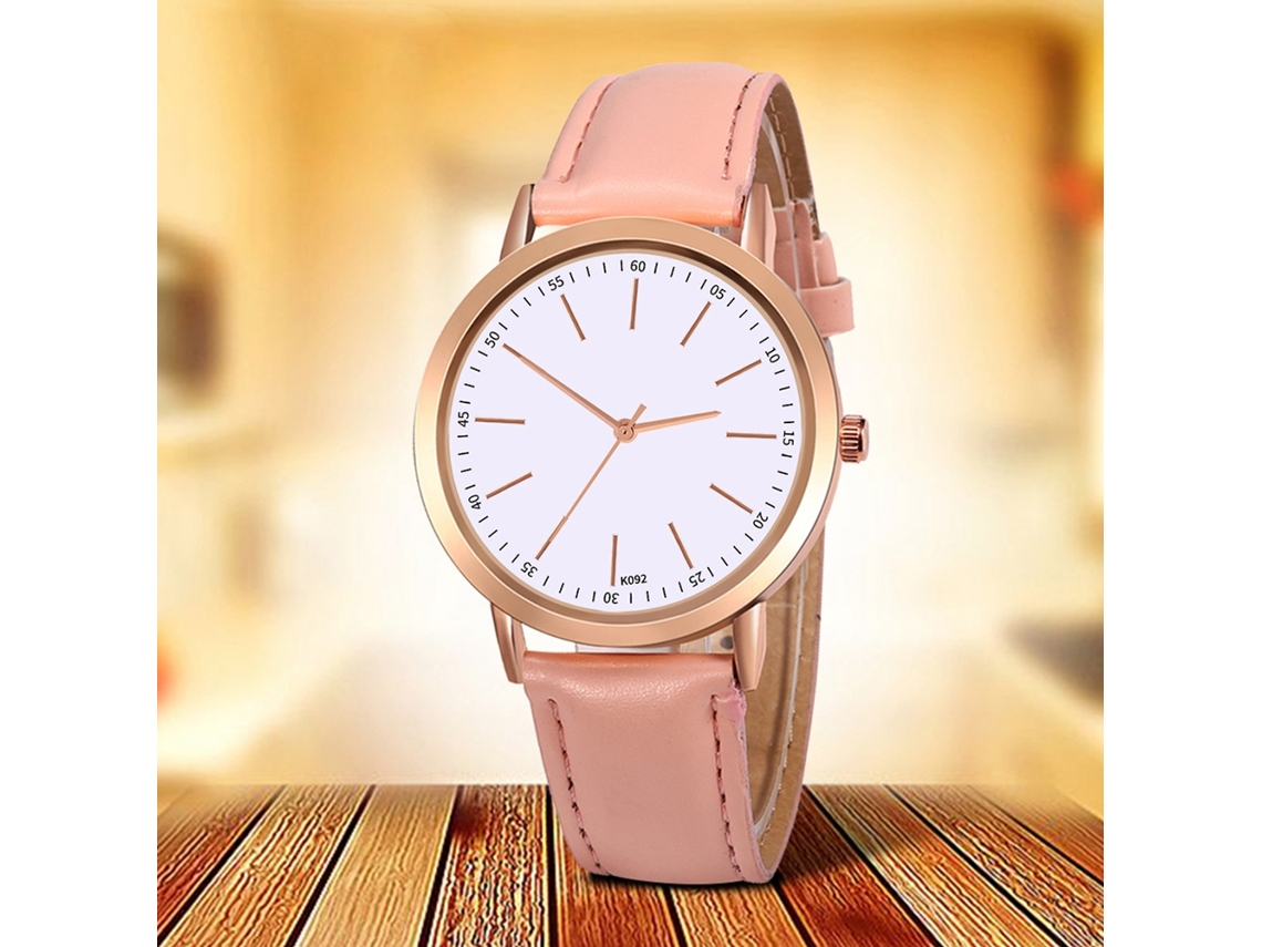 Reloj De Pareja De Moda Dial Redondo Analógico Cuarzo Pulsera Rosa Empresarial