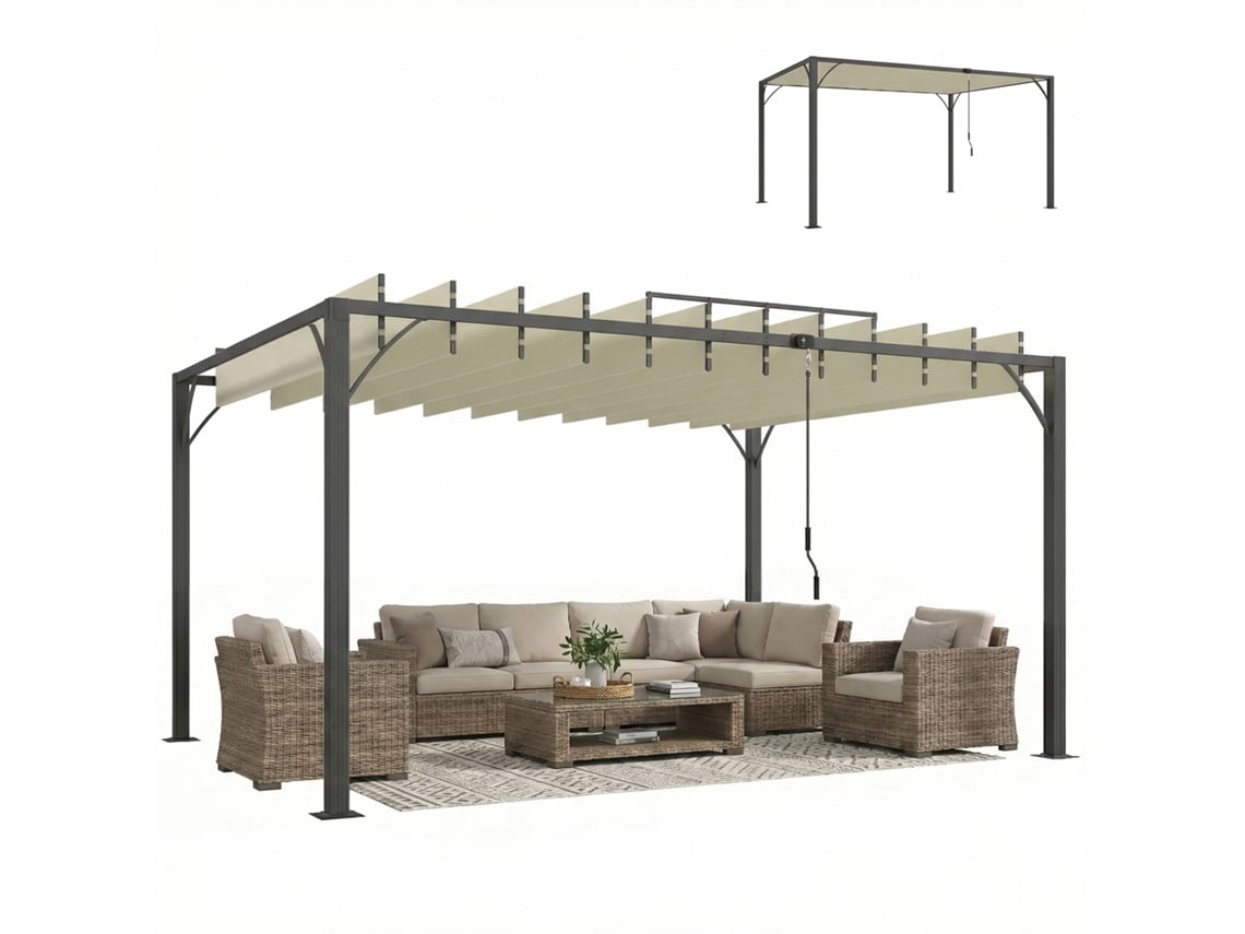 Pergola Jardim 3x4m Upf30 Aluminio Teto Ajustavel Creme
