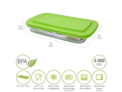 Fuente Cristal Rectangular Con Tapa 2 Litros 36 x 22 x 6.5 (Alt) cm ORYX