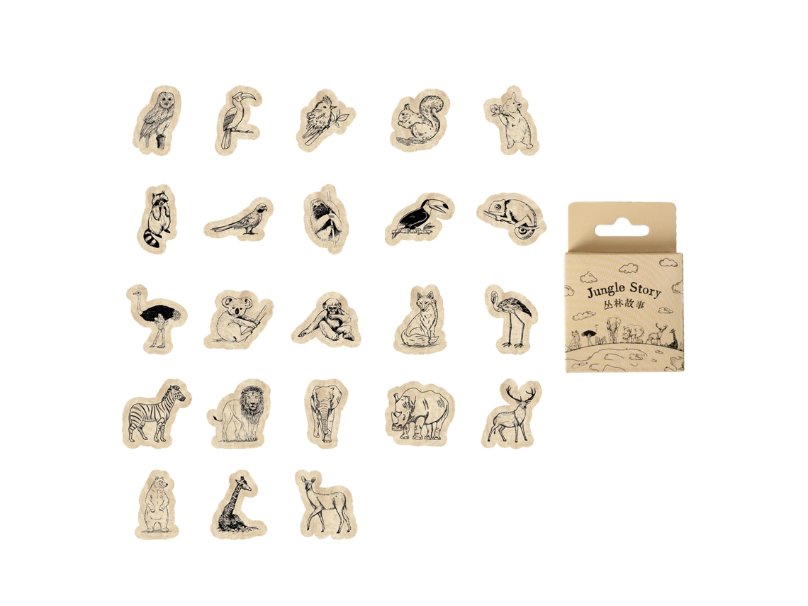 46 Adesivos De Animais Vintage Selva Zoo Para Scrapbooking Cadernos Série Selva