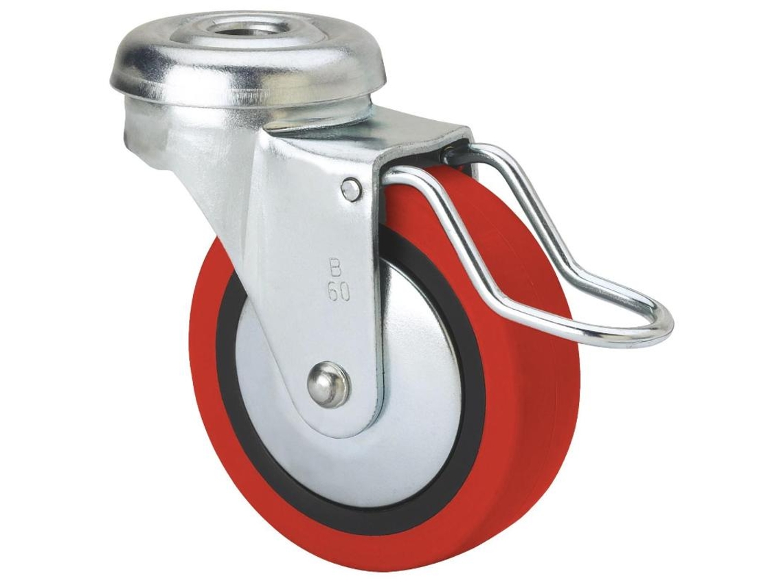 Rueda Giratora Agujero M10 Freno Varil.21Bsrfv60Cp-Ppi Plmix-Poliur.Rojo Liso ALEX