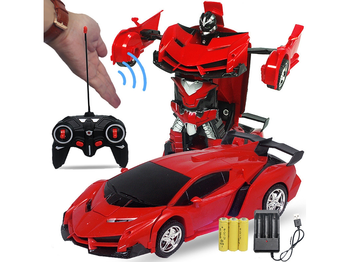 Coche Robot Transformable Con Control Remoto, Botón Y Transformación Por Inducción Para Niños, Rojo, Recargable.