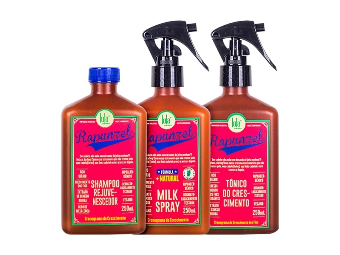 Kit sin aclarado en spray Rapunzel-Champú-Tónico de crecimiento-Leche LOLA COSMETICS