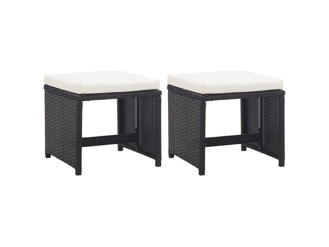 Bancos de jardín de dos piezas con cojines de mimbre de polietileno negro, Dkd Home Decor