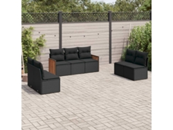 Conjunto de sofá de jardín de 7 piezas con cojines, ratán negro, Dkd Home Decor