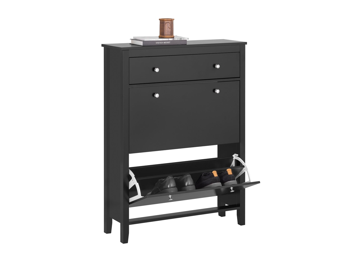 Zapatero Mueble De 2 Solapas Para Recibidor Zapatero Con Cajón Grande Negro 80 X 25 X 108 Cm Fsr89 Sch Sobuy