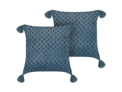 Juego de cojines decorativos BELIANI Ribes de Terciopelo Azul 45x45x10