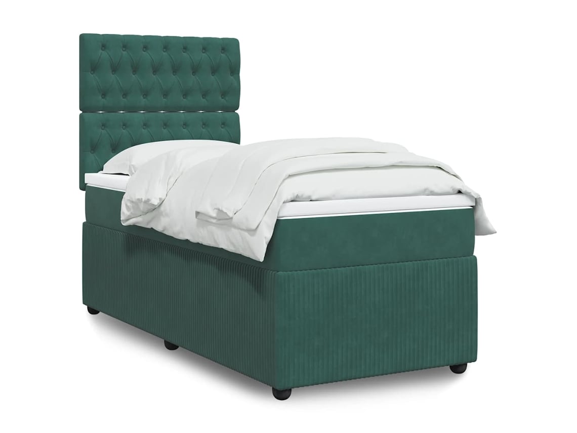 Cama Box Spring Con Colchón Terciopelo Verde Oscuro 90x190 Cm