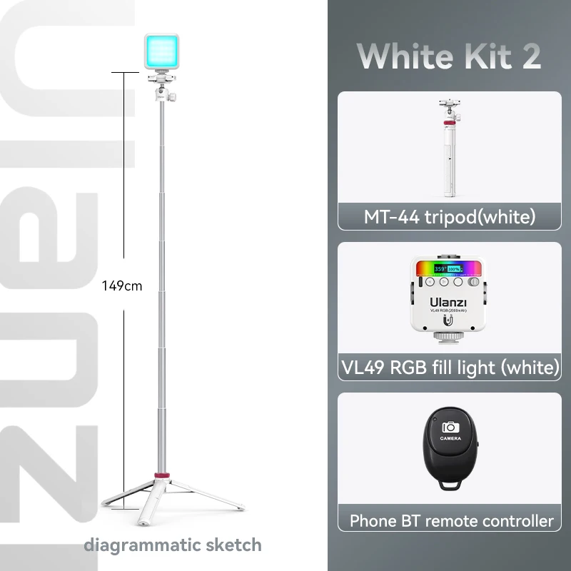 Trípode extensible para Live MT-44, 106,7 cm, con soporte para móvil, grabación vertical, para móvil y DSLR, kit con 2 unidades, color blanco.